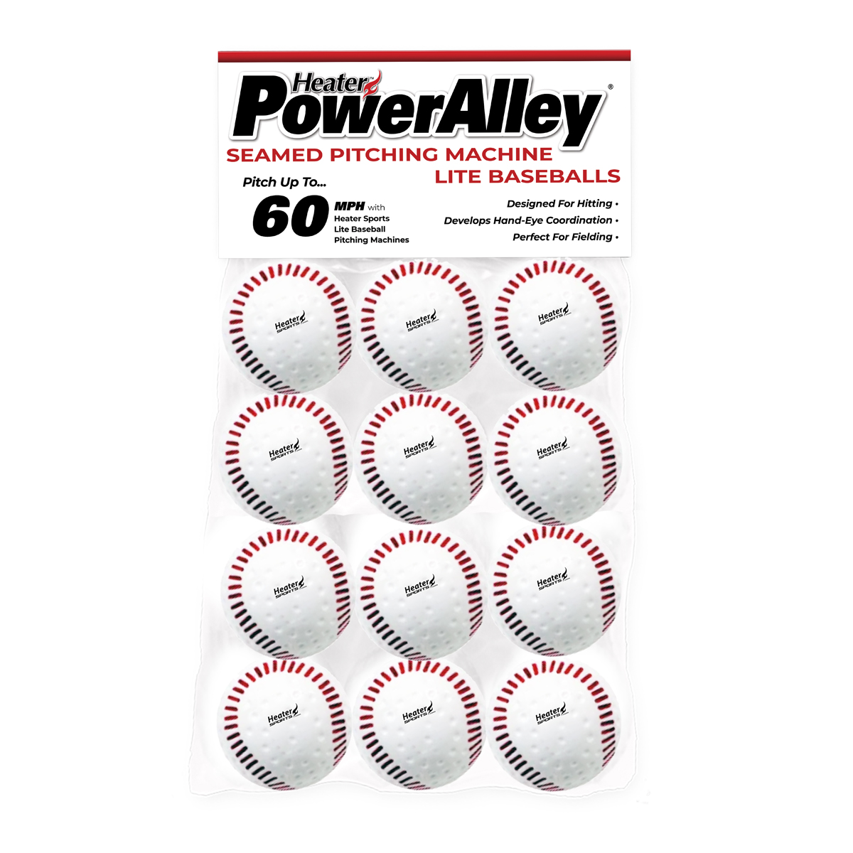 Power Alley Seamed 60 MPH White Lite Baseballs