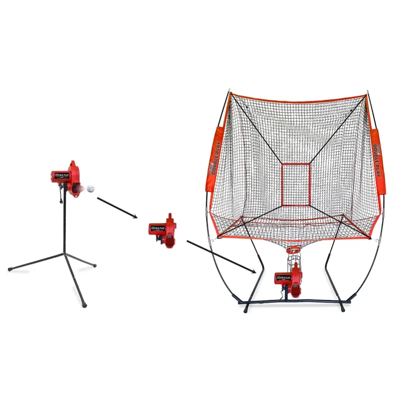 Batting tees, tossers, and nets